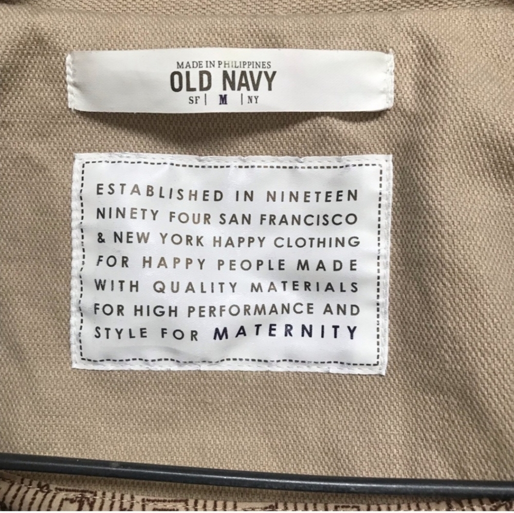 Old Navy Maternity Trench 100% Cotton Short Jacket Tan Long Sleeve Belted - Picture 5 of 8